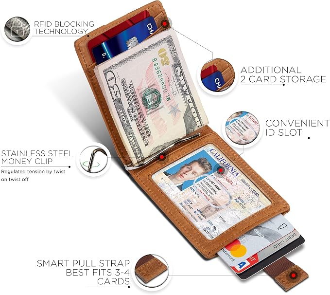 SERMAN BRANDS RFID Blocking Slim Bifold Genuine Leather Minimalist Front Pocket - Image 6