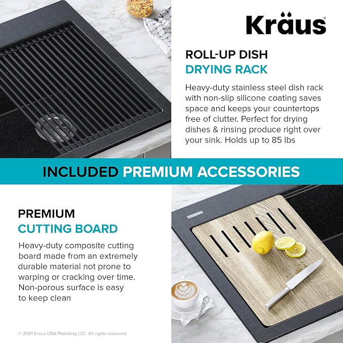 KRAUS Bellucci Workstation 33" Single Bowl Granite Kitchen Sink in Metallic - Image 6