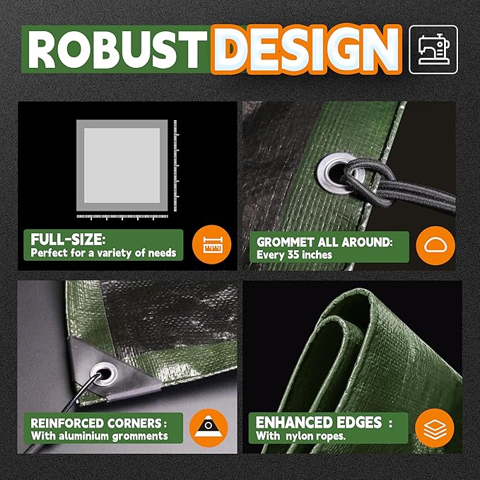 16x20 Feet Tarp Waterproof, 9Mil Thick, Finished Size Tarps, UV Resistant - Image 4