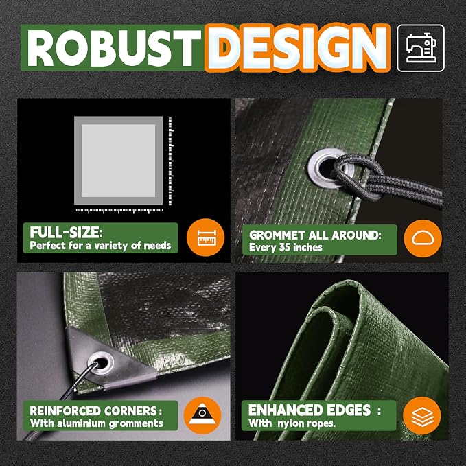 15x30 Feet Tarp Waterproof, 9Mil Thick, Finished Size Tarps, UV Resistant - Image 4