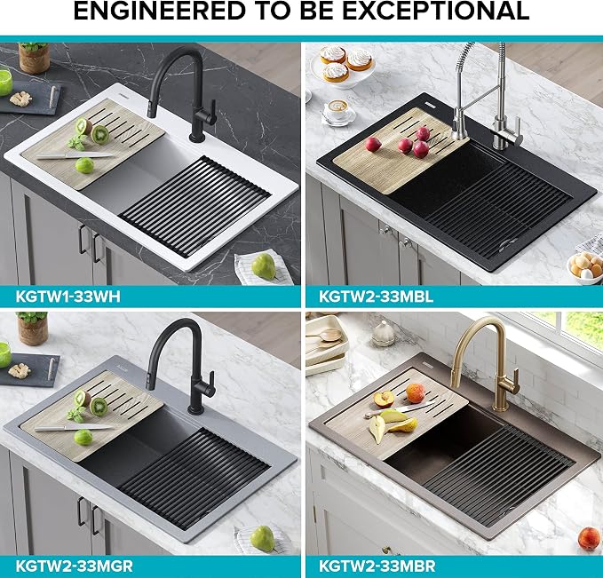 KRAUS Bellucci Workstation 33" Single Bowl Granite Kitchen Sink in Metallic - Image 13