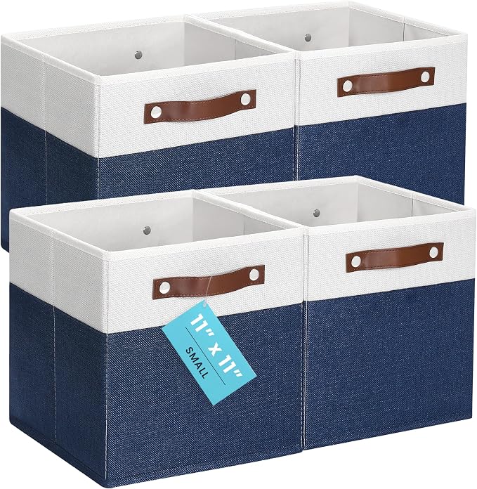 OrganiHaus 11x11 Fabric Cubes Storage Bins Set of 4, Foldable Collapsible by OrganiHaus