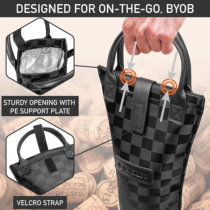 opux Wine Bag Single Bottle Carrier Tote, Insulated Travel Wine Cooler Bag - Image 4