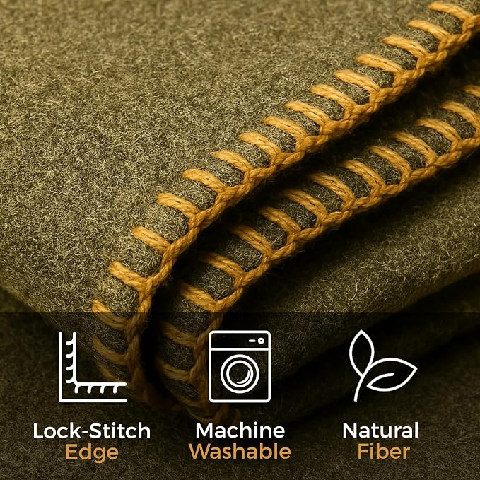 Wool Camping Blanket – 70% Wool Heavy-Duty Military Style Throw, Warm & Washable - Image 3