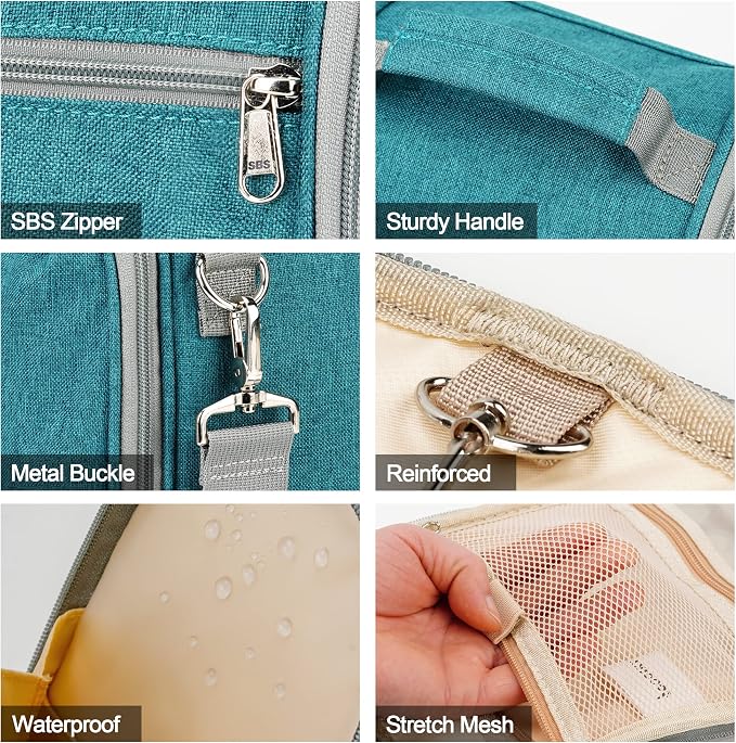 Hanging Travel Toiletry Bag for Women and Men, 6 Organizer Compartments - Image 6