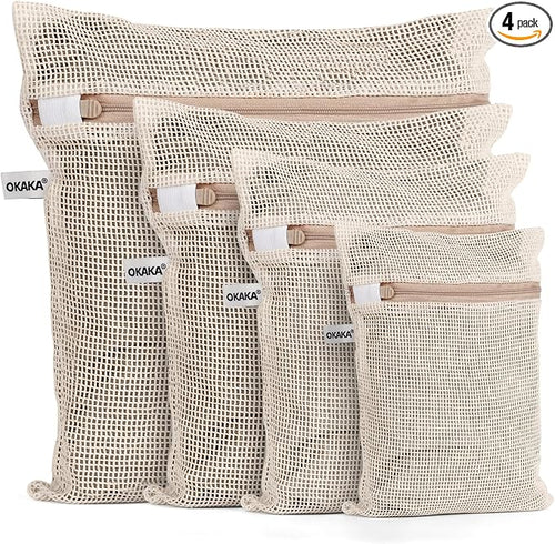 100% Cotton Mesh Laundry Bags, Premium Soft, No Dye by OKAKA