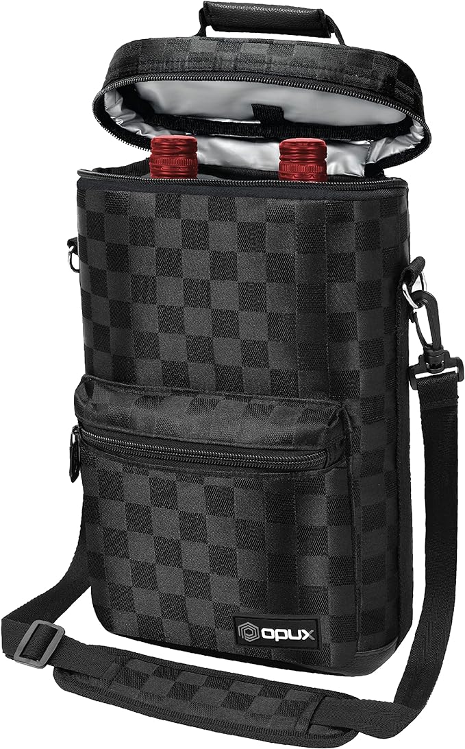 opux Wine Bag 2 Bottle Wine Tote Carrier, Insulated Wine Cooler Bag by OPUX