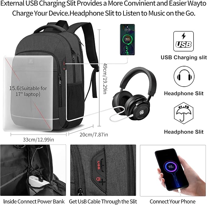 17.3 Inch Laptop Backpack, School Backpack, Large TSA Travel Carry on Backpack - Image 4