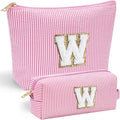 YOOLIFE Cute Pink Initial Make Up Bag Travelling, Personalized Makeup Bag by YOOLIFE