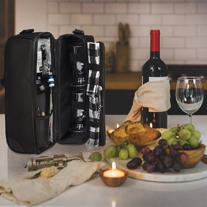ALLCAMP Wine tote Bag with Cooler Compartment, Picnic Set Carrying Two sets of - Image 6