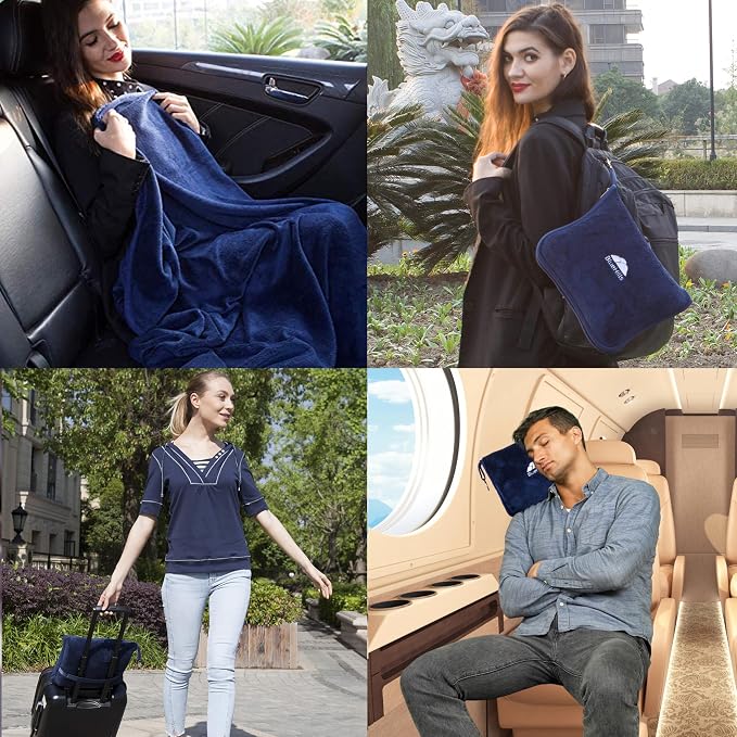 BlueHills Premium Soft 2-Pack Travel Blanket Pillows Airplane Large Plane - Image 2