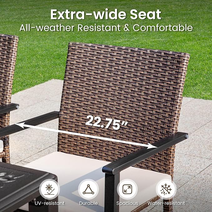 PHI VILLA Outdoor Wicker Chairs Set of 2, Rattan Covered Metal Armchairs - Image 3
