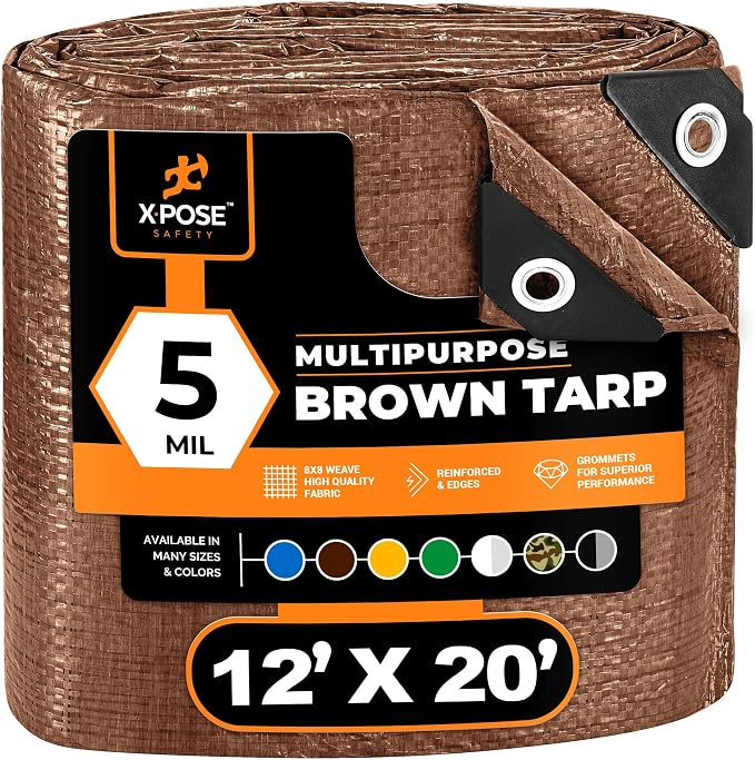 Multipurpose Protective Cover Brown Poly Tarp 12' x 20' by XposeSafety