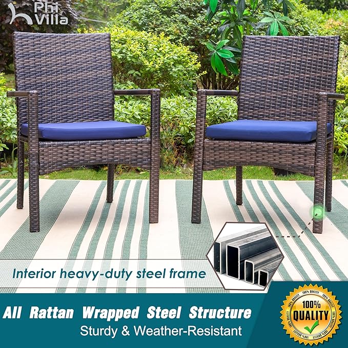 PHI VILLA Patio Wicker Chair Set of 2, Outdoor Modern PE Rattan Armchair - Image 2