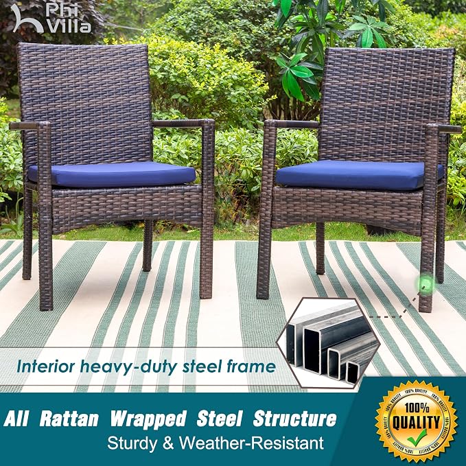 PHI VILLA 4 Pieces Patio Cushioned Rattan Chairs, Outdoor Modern PE Wicker - Image 2