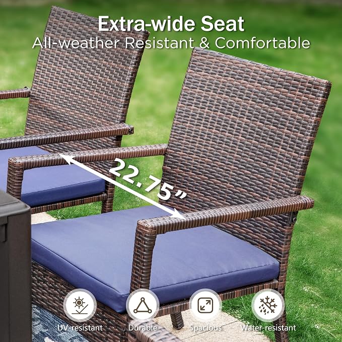 PHI VILLA Patio Wicker Chair Set of 2, Outdoor Modern PE Rattan Armchair - Image 3