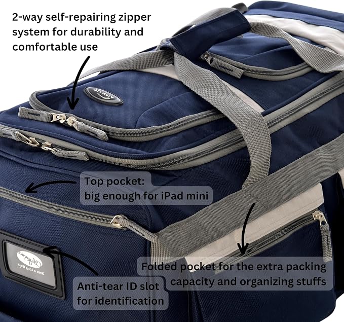Olympia U.S.A. 29 inch Jumbo Size 8 Pockets Wheeled Rolling Duffel Bag Water - Image 4