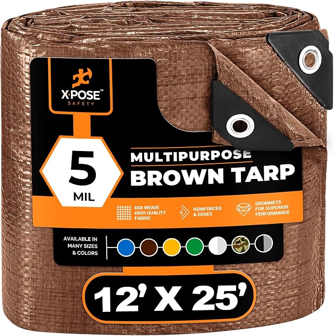 Multipurpose Protective Cover Brown Poly Tarp 12' x 25' by XposeSafety