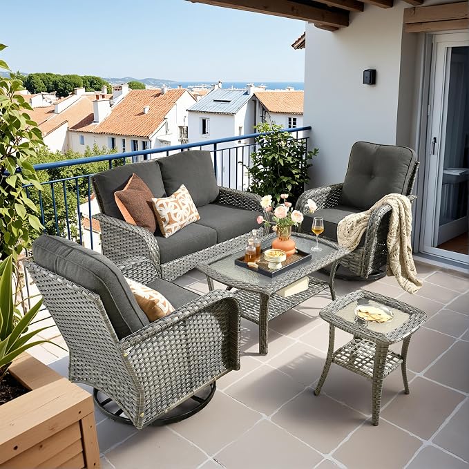 HOOOWOOO Patio Furniture Set, 5 Pieces Outdoor Conversation Set, All Weather by DesignforBetterLife