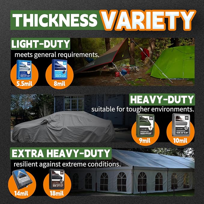 4x6 Feet Tarp Waterproof, Small Tarp, 9Mil Thick, Finished Size Tarps, UV - Image 8