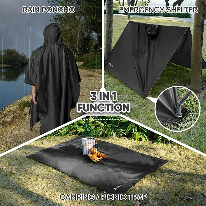 PTEROMY Hooded Rain Poncho for Adult - Image 3
