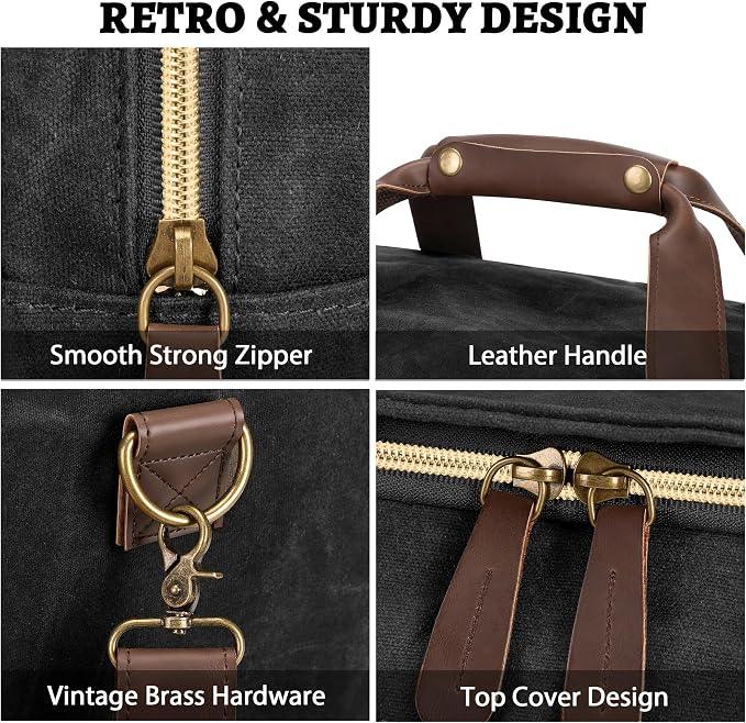 60L Duffle Bag for Men, Nomad Waxed Canvas Travel Duffel Bag Vintage Genuine - Image 5