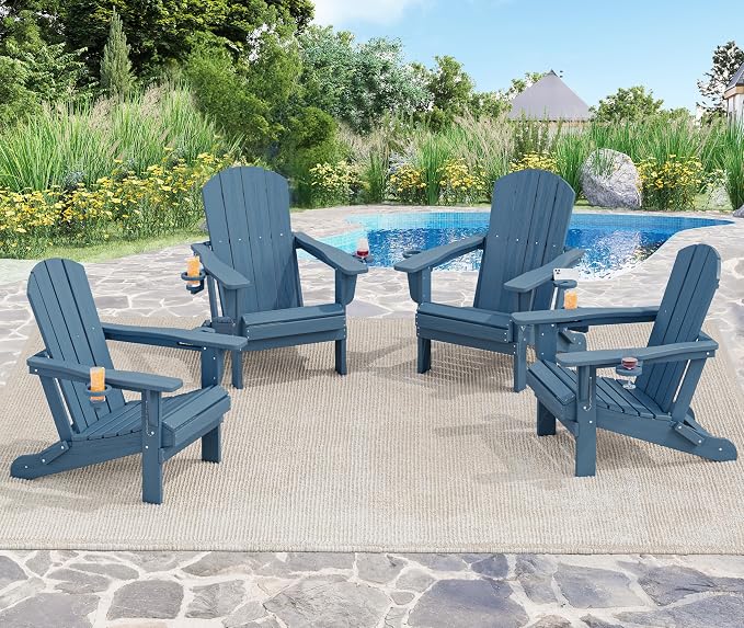 SERWALL Folding Adirondack Chair, HDPE Adirondack Chairs Set of 2, Plastic - Image 2