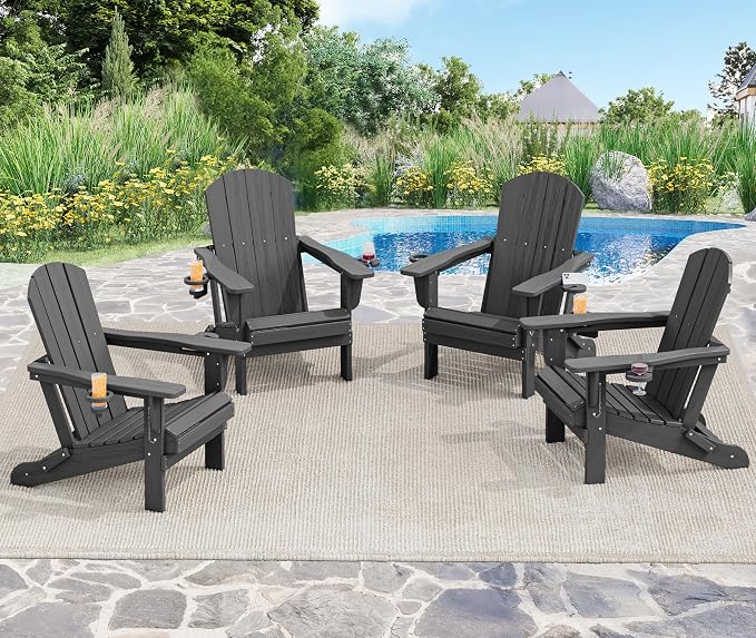 SERWALL Foldable Adirondack Chair, HDPE Adirondack Chair - Image 2