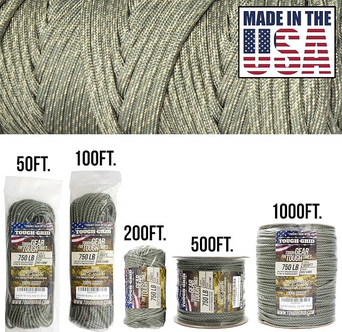 TOUGH-GRID 750 Paracord Rope Nylon Parachute Cord, Made in USA Survival Kit - Image 3