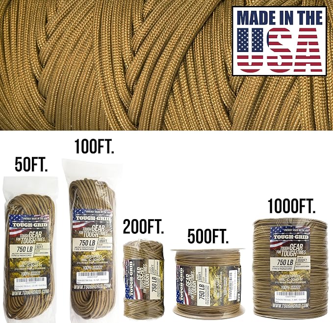 TOUGH-GRID 750 Paracord Rope Nylon Parachute Cord, Made in USA Survival Kit - Image 3