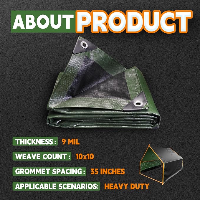 15x30 Feet Tarp Waterproof, 9Mil Thick, Finished Size Tarps, UV Resistant - Image 6