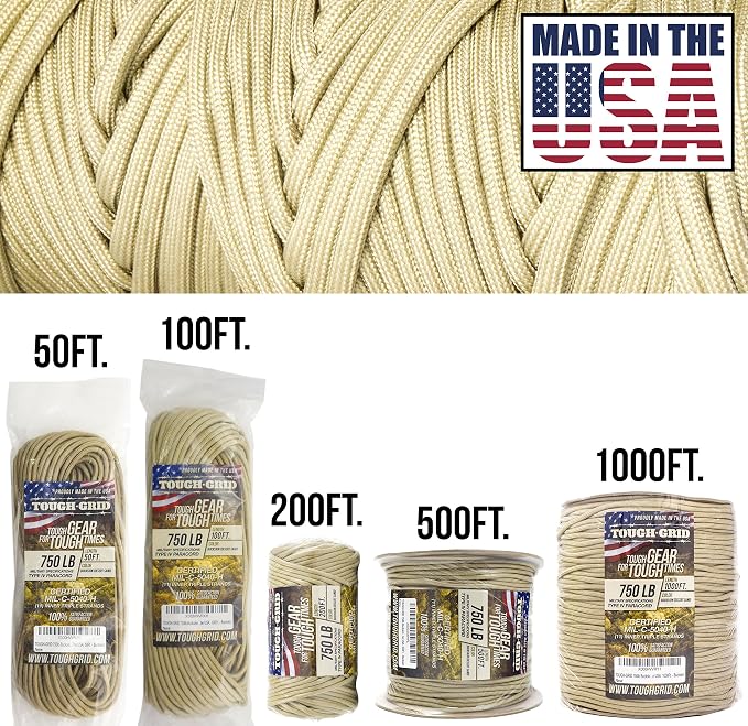 TOUGH-GRID 750 Paracord Rope Nylon Parachute Cord, Made in USA Survival Kit - Image 2
