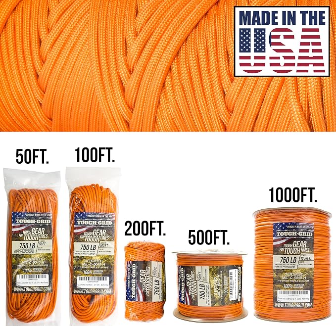 TOUGH-GRID 750 Paracord Rope Nylon Parachute Cord, Made in USA Survival Kit - Image 3